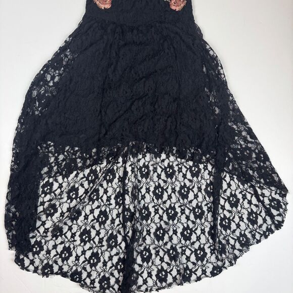 Free People Black Whimsygoth Embroidered Babydoll Dress High Low Hem Size Small - Picture 5 of 16